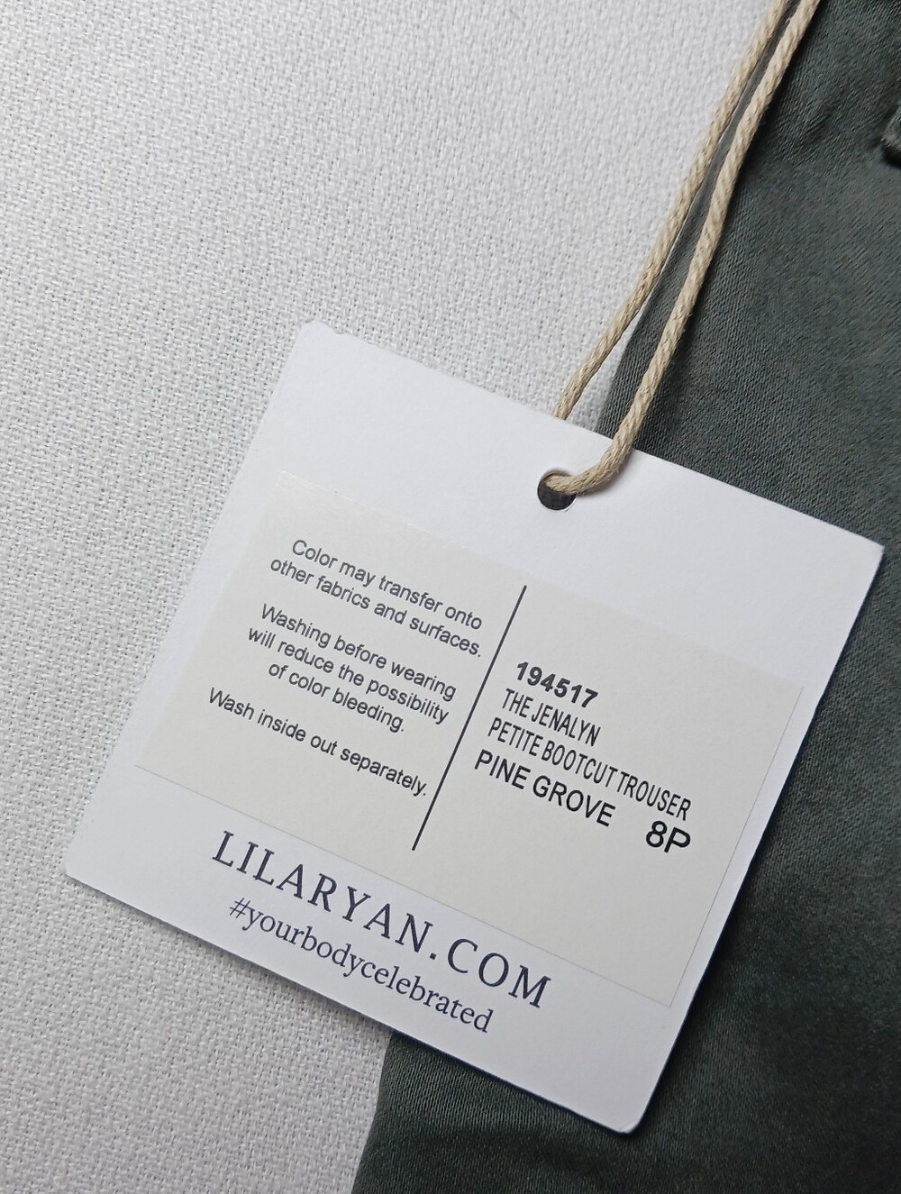 Lila Ryan The Jenalyn Bootcut Trousers 8P Brushed Sateen Olive 30X29 NWT - Picture 9 of 13